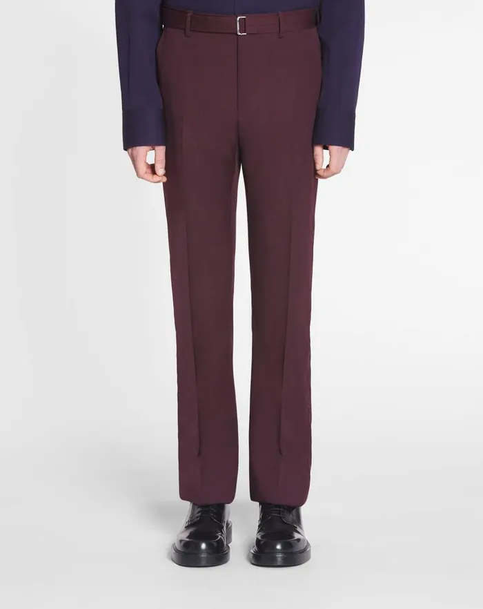 Men Lanvin Pants and Shorts Suit Pants With Belt Burgundy Men Lanvin Pants and Shorts Suit Pants With Belt Burgundy