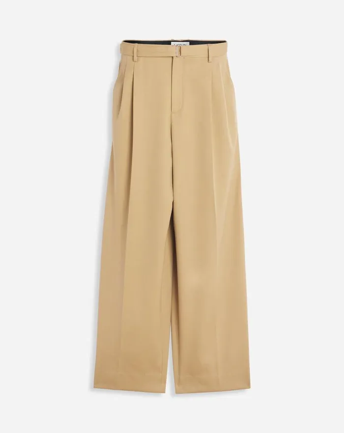 Men Lanvin Pants and Shorts Wideleg Doublepleated Pants Camel