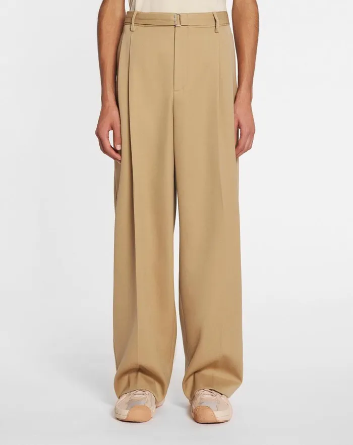 Men Lanvin Pants and Shorts Wideleg Doublepleated Pants Camel