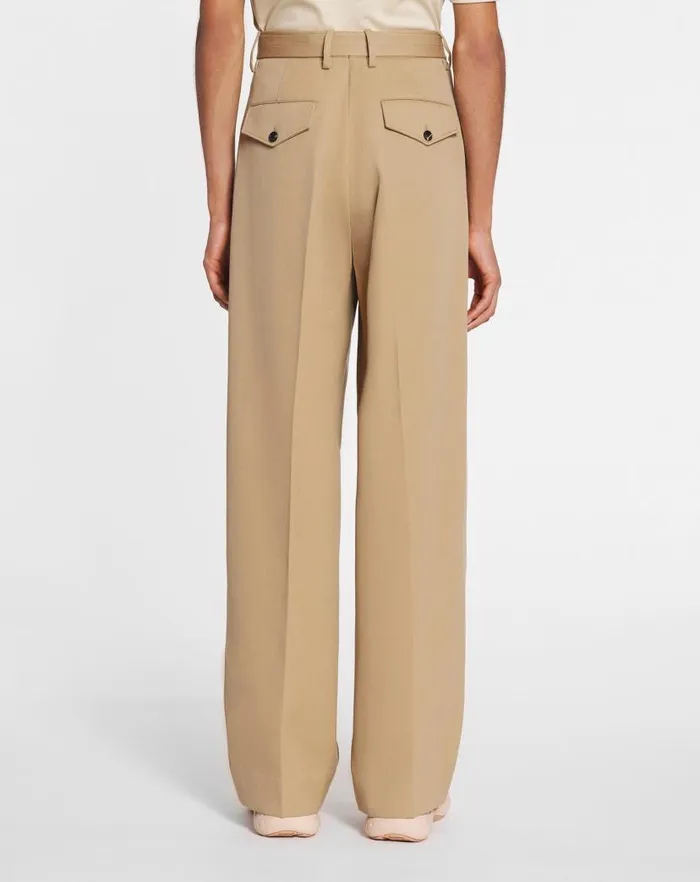 Men Lanvin Pants and Shorts Wideleg Doublepleated Pants Camel