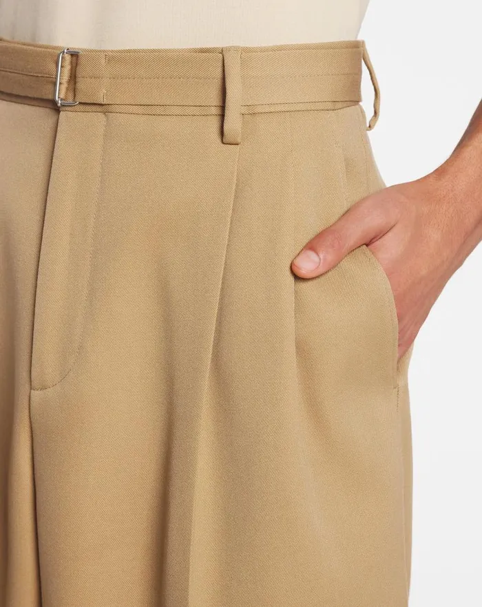 Men Lanvin Pants and Shorts Wideleg Doublepleated Pants Camel