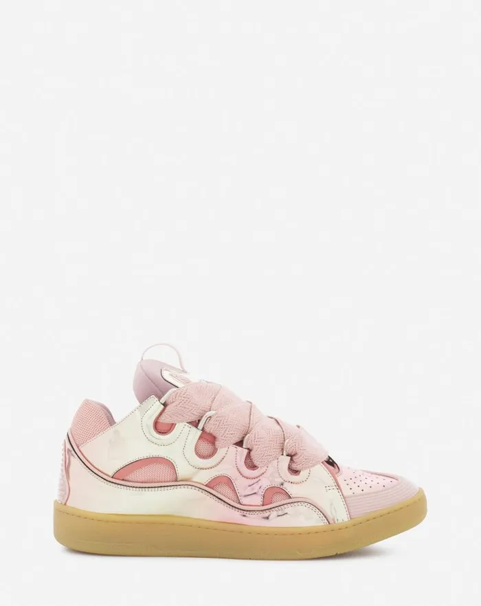 Men Lanvin Sneakers Curb Sneakers In Metallic Leather Dusty Rose
