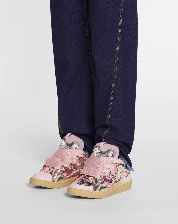 Men Lanvin Sneakers Curb Sneakers In Metallic Leather Dusty Rose Men Lanvin Sneakers Curb Sneakers In Metallic Leather Dusty Rose