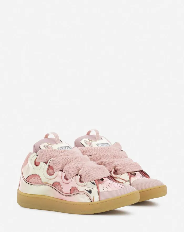Men Lanvin Sneakers Curb Sneakers In Metallic Leather Dusty Rose Men Lanvin Sneakers Curb Sneakers In Metallic Leather Dusty Rose