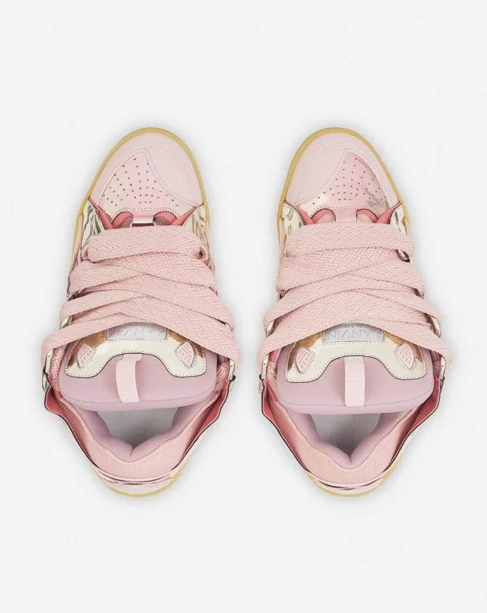 Men Lanvin Sneakers Curb Sneakers In Metallic Leather Dusty Rose Men Lanvin Sneakers Curb Sneakers In Metallic Leather Dusty Rose
