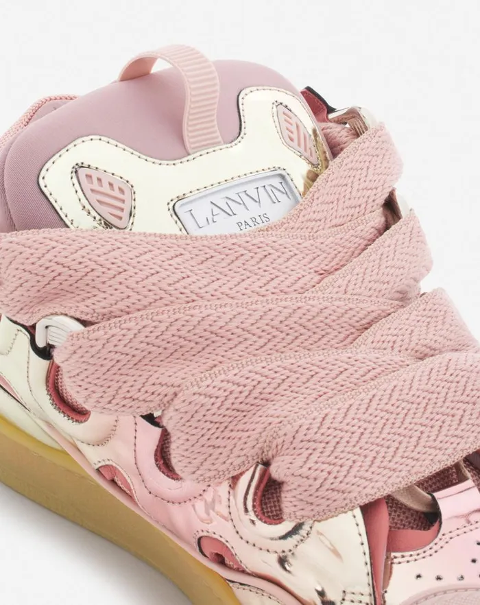 Men Lanvin Sneakers Curb Sneakers In Metallic Leather Dusty Rose Men Lanvin Sneakers Curb Sneakers In Metallic Leather Dusty Rose