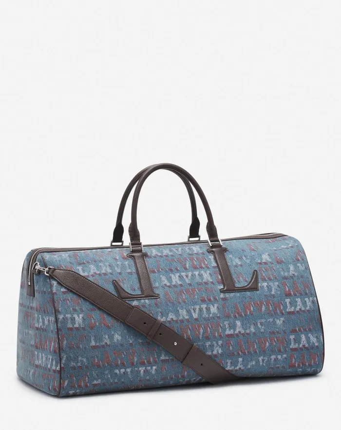 Men Lanvin Tote Bags Lanvin X Future Denim Travel Bag With Lanvin Logo Print Light Blue