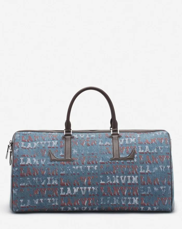 Men Lanvin Tote Bags Lanvin X Future Denim Travel Bag With Lanvin Logo Print Light Blue