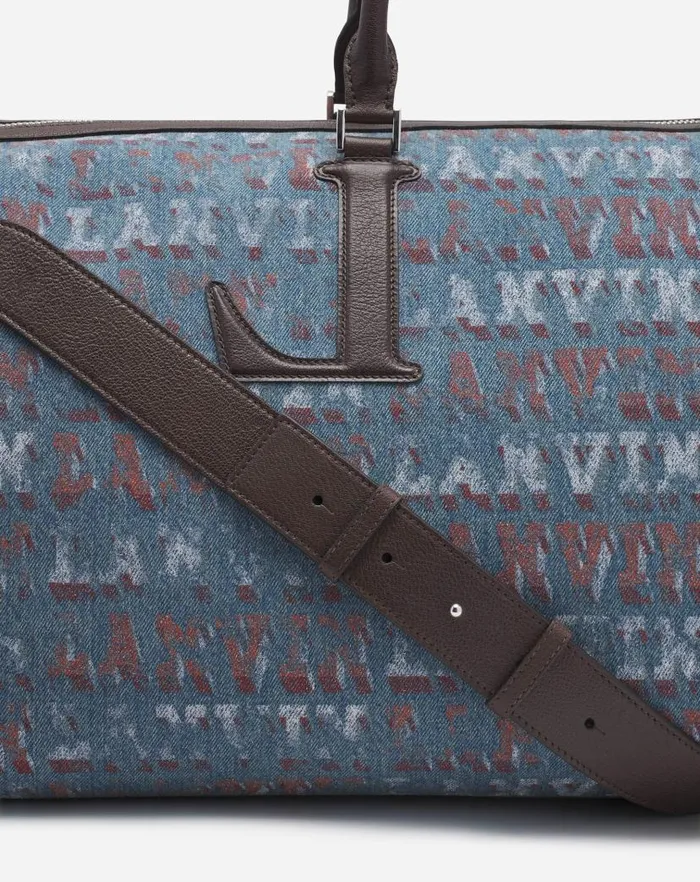 Men Lanvin Tote Bags Lanvin X Future Denim Travel Bag With Lanvin Logo Print Light Blue
