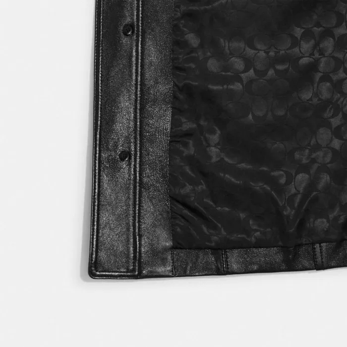 Men Leather Buckle Shirt Jacket Black Coach Jackets and Outerwear