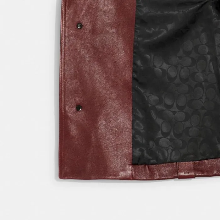 Men Leather Jacket Burgundy Coach Jackets and Outerwear
