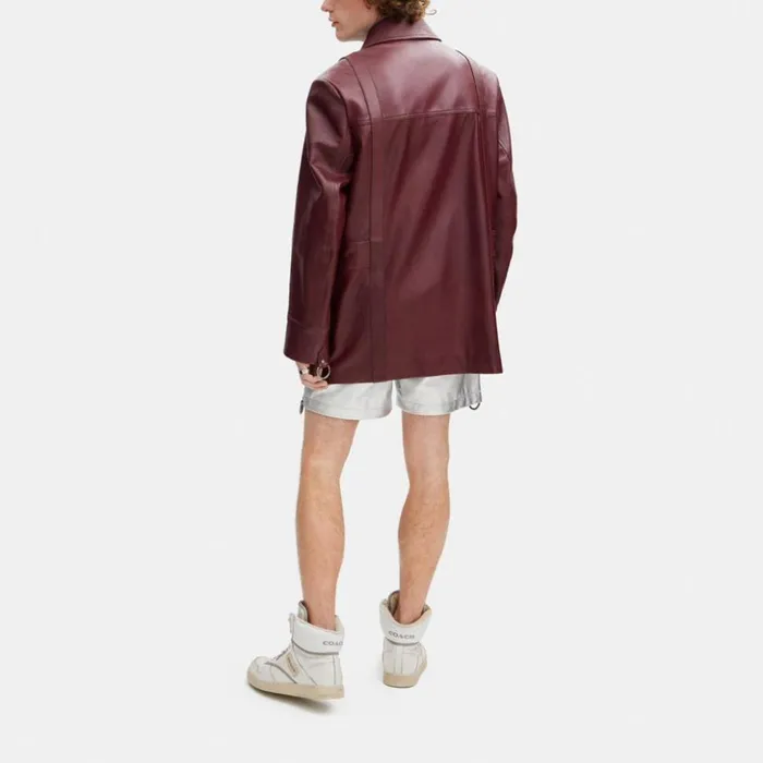 Men Leather Jacket Burgundy Coach Jackets and Outerwear