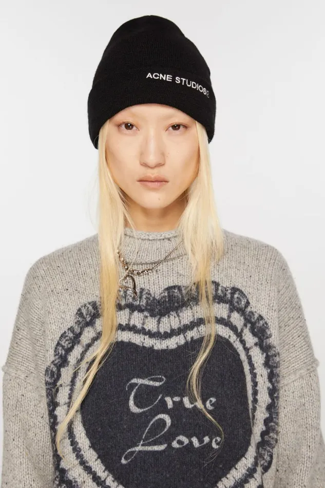 Men Logo Beanie Black Acne Studios Hats