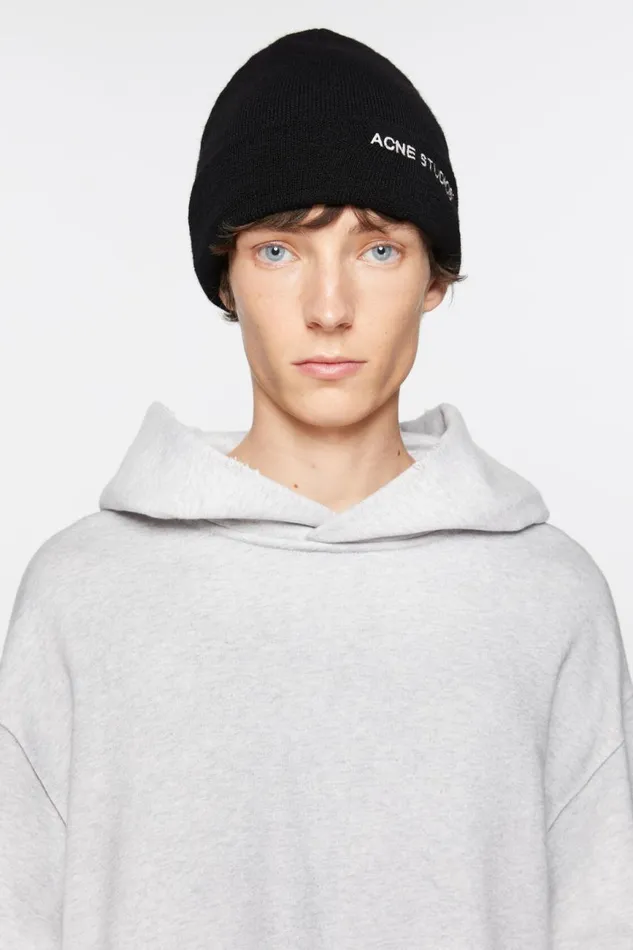Men Logo Beanie Black Acne Studios Hats