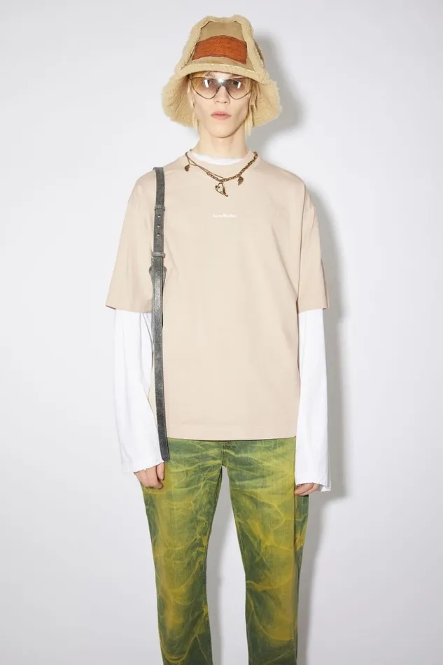 Men Logo Tshirt Champagne Beige Acne Studios Tshirts
