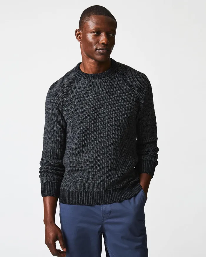 Men Marled Crewneck Sweater Black Billy Reid Sweaters and Sweatshirts