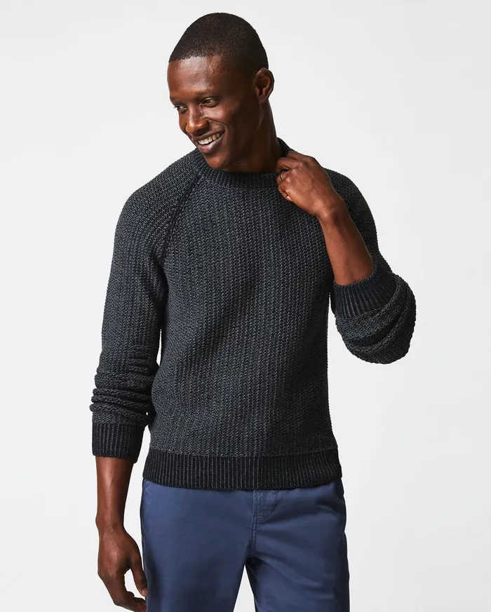 Men Marled Crewneck Sweater Black Billy Reid Sweaters and Sweatshirts