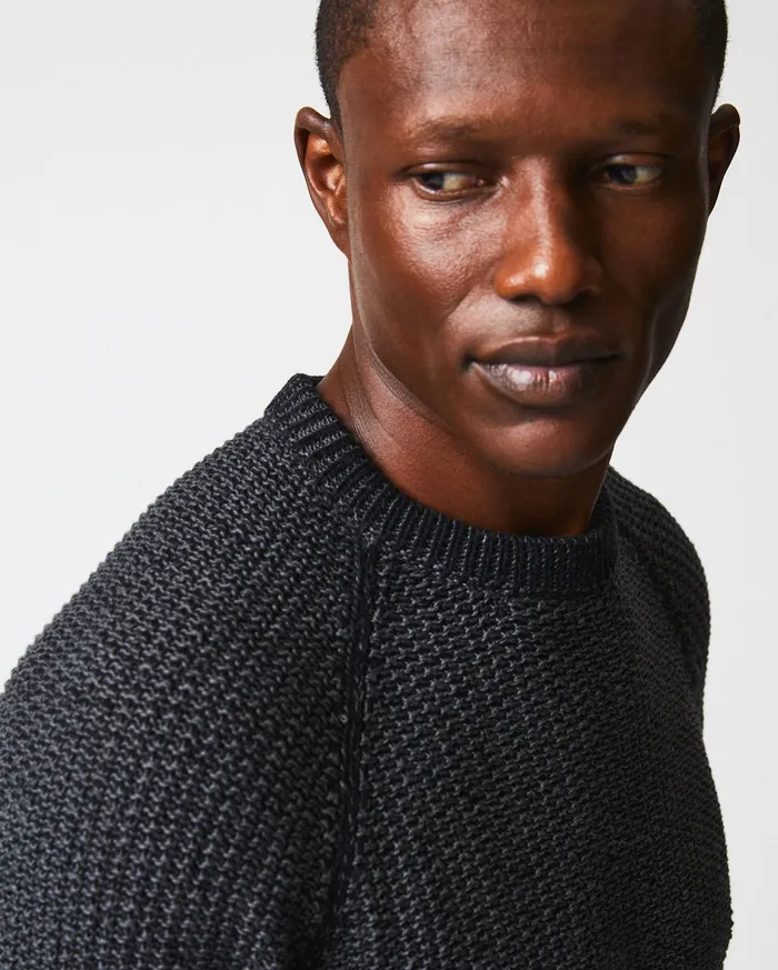 Men Marled Crewneck Sweater Black Billy Reid Sweaters and Sweatshirts