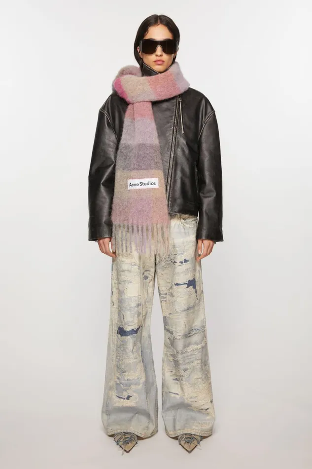 Men Mohair Checked Scarf Fuchsialilacpink Acne Studios Scarves