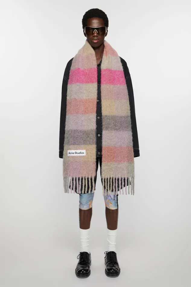 Men Mohair Checked Scarf Fuchsialilacpink Acne Studios Scarves