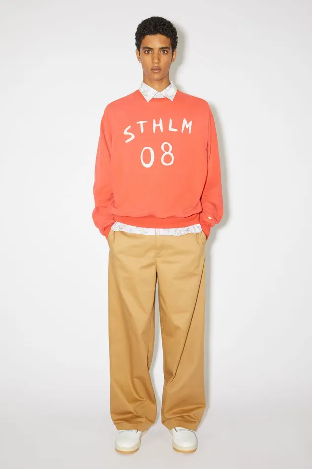 Men Patch Print Sweater 8211 Relaxed Fit Chili Orange Acne Studios Sweatshirts