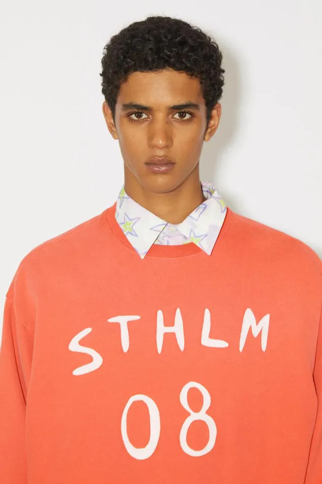 Men Patch Print Sweater 8211 Relaxed Fit Chili Orange Acne Studios Sweatshirts