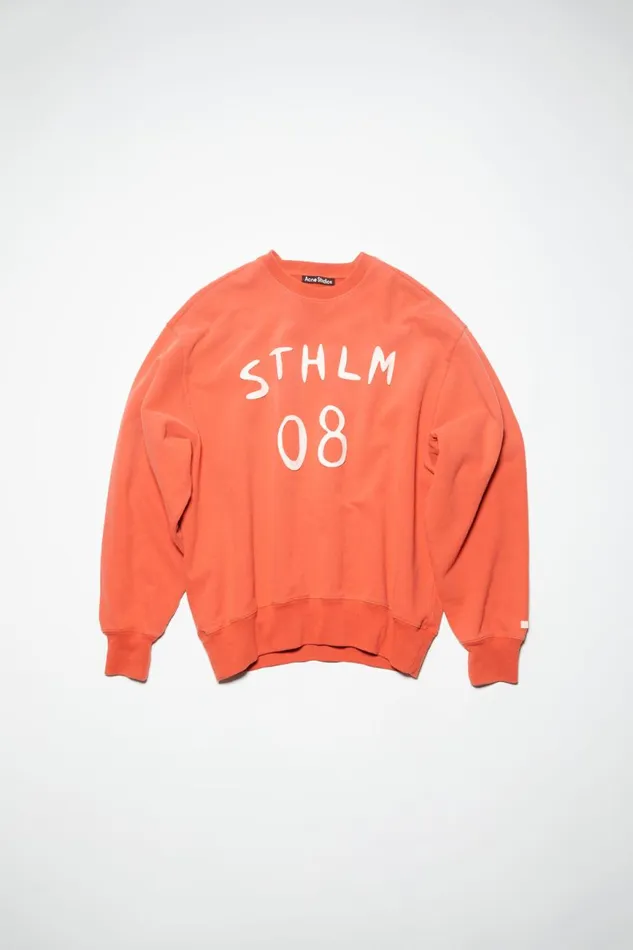 Men Patch Print Sweater 8211 Relaxed Fit Chili Orange Acne Studios Sweatshirts