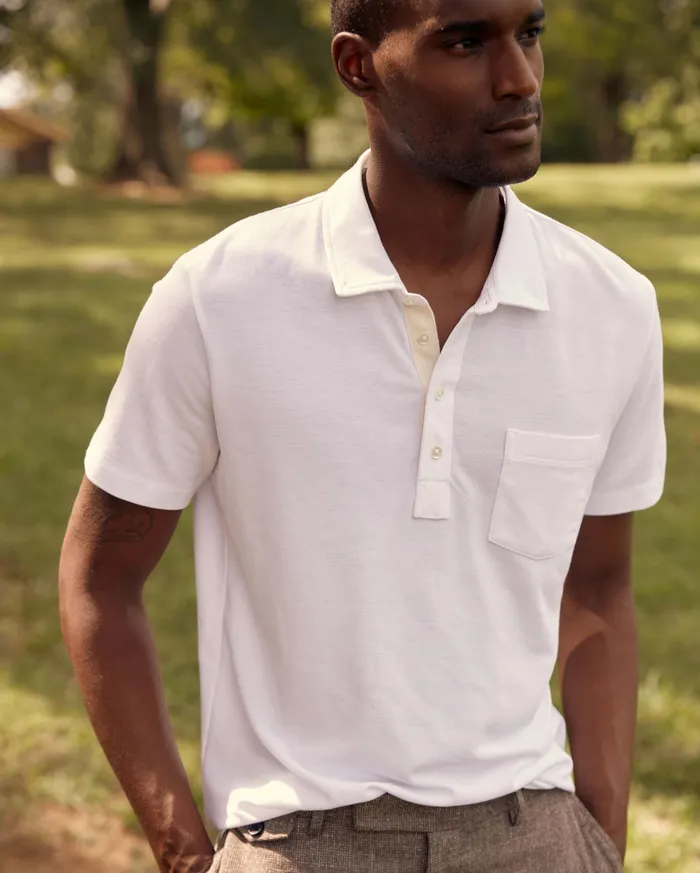Men Pique Pensacola Polo White Billy Reid Polos Tees and Henleys