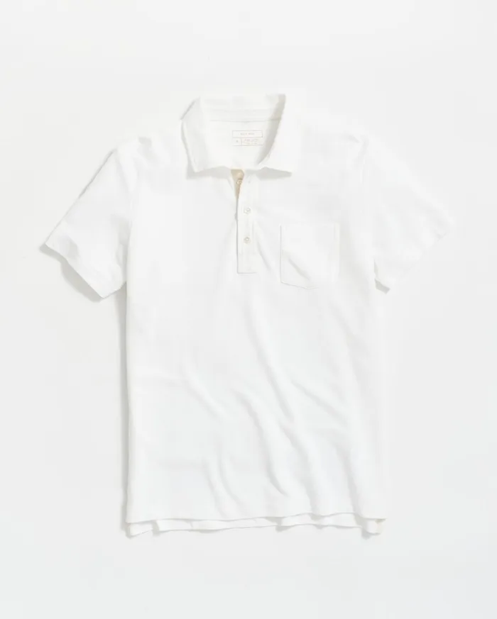 Men Pique Pensacola Polo White Billy Reid Polos Tees and Henleys