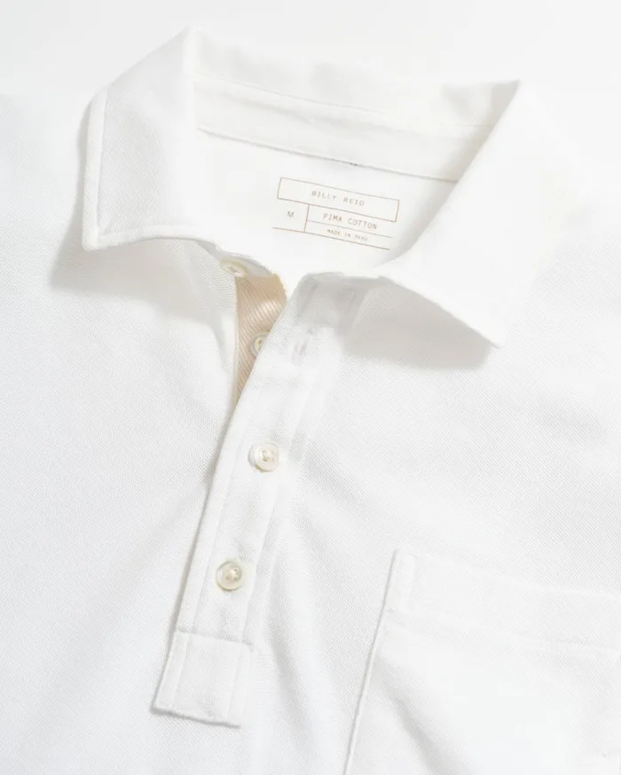 Men Pique Pensacola Polo White Billy Reid Polos Tees and Henleys