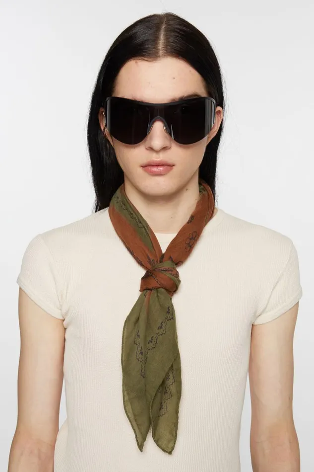 Men Print Light Wool Scarf Khaki Greenrust Orange Acne Studios Scarves