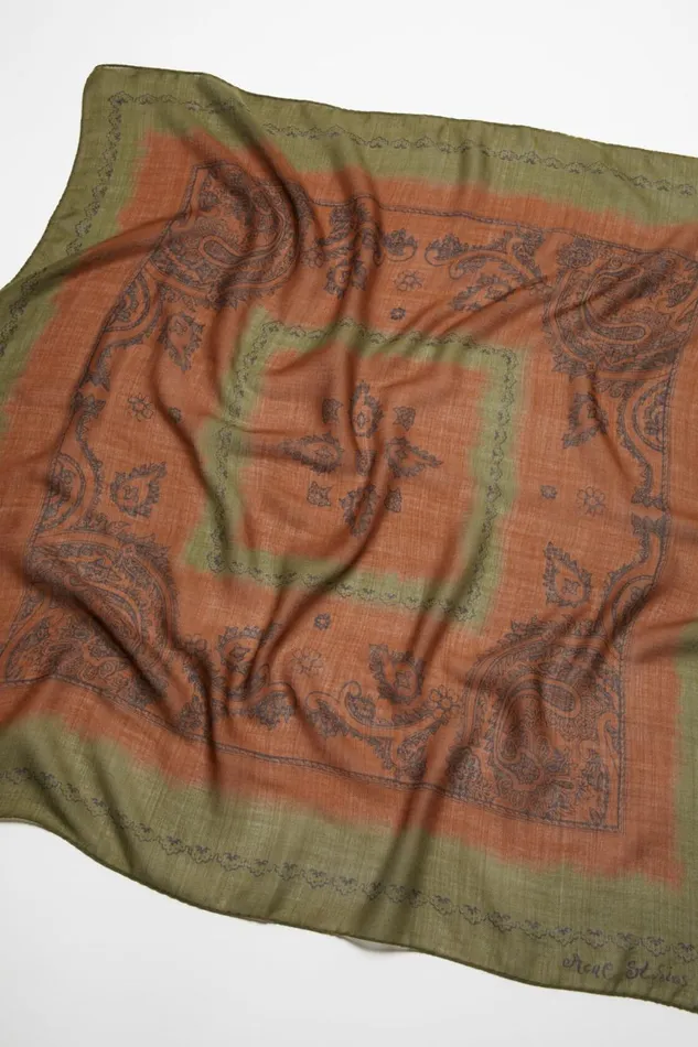 Men Print Light Wool Scarf Khaki Greenrust Orange Acne Studios Scarves