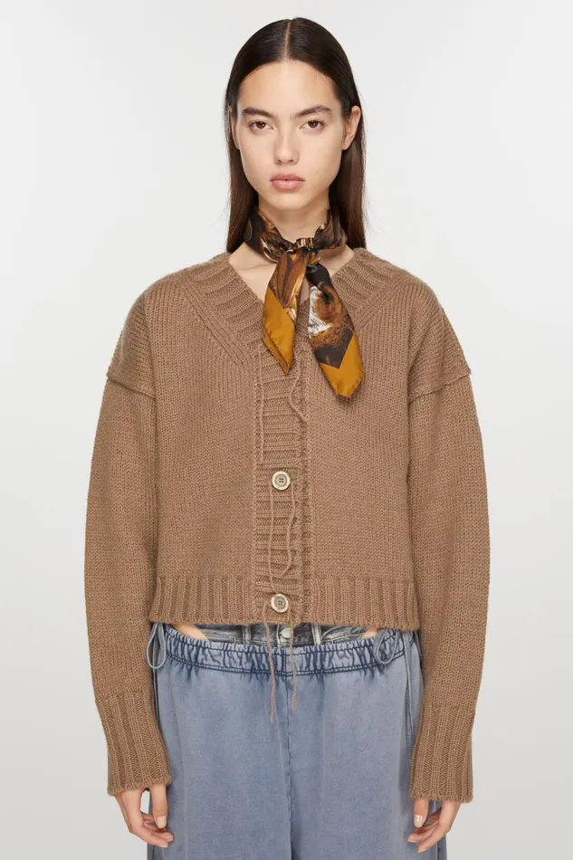 Men Print Silk Scarf Brown Acne Studios Scarves