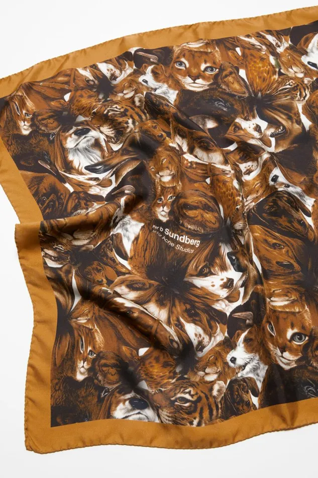 Men Print Silk Scarf Brown Acne Studios Scarves