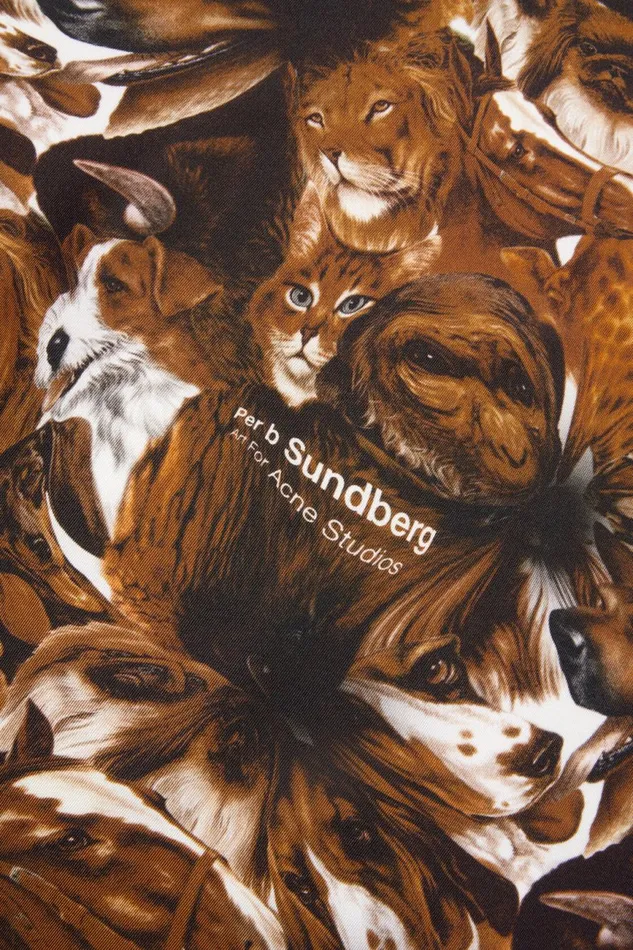 Men Print Silk Scarf Brown Acne Studios Scarves