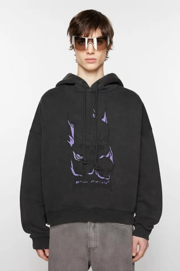 Men Printed Hooded Sweater Faded Black Acne Studios Sweatshirts