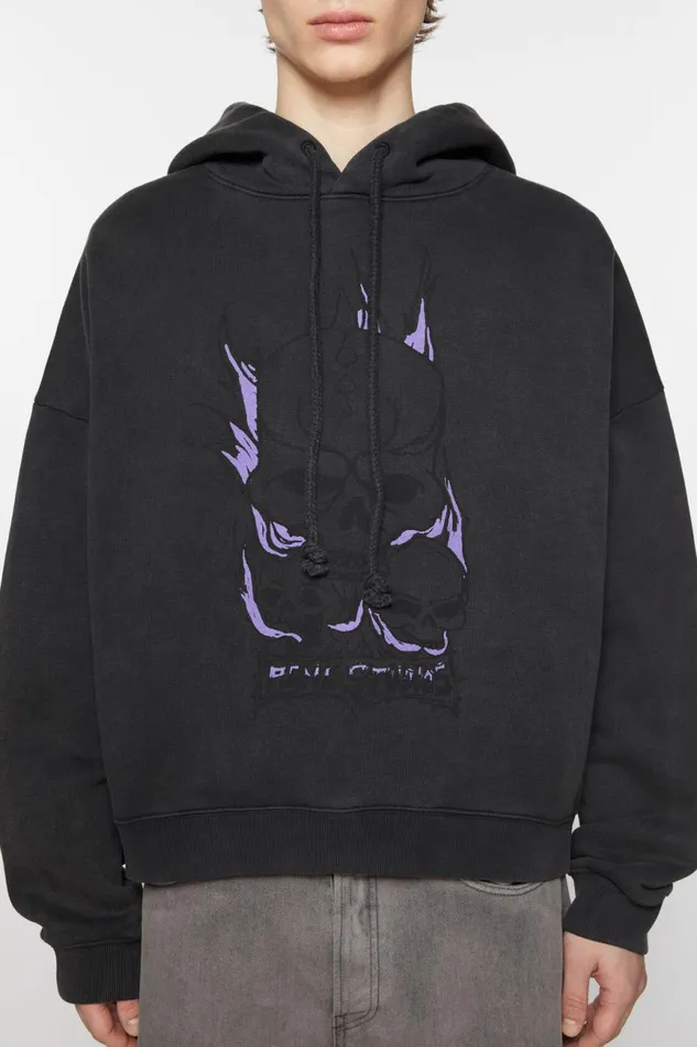 Men Printed Hooded Sweater Faded Black Acne Studios Sweatshirts