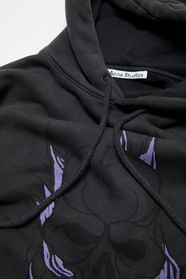 Men Printed Hooded Sweater Faded Black Acne Studios Sweatshirts