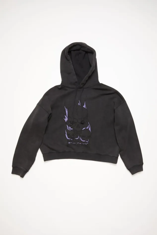 Men Printed Hooded Sweater Faded Black Acne Studios Sweatshirts