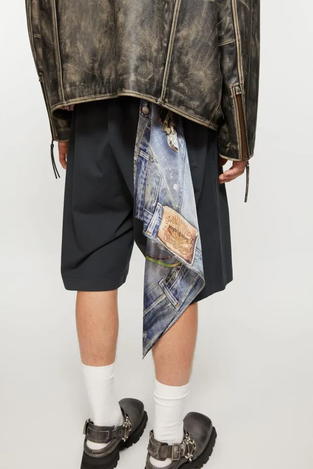 Men Printed Silk Scarf Denim Blue Acne Studios Scarves