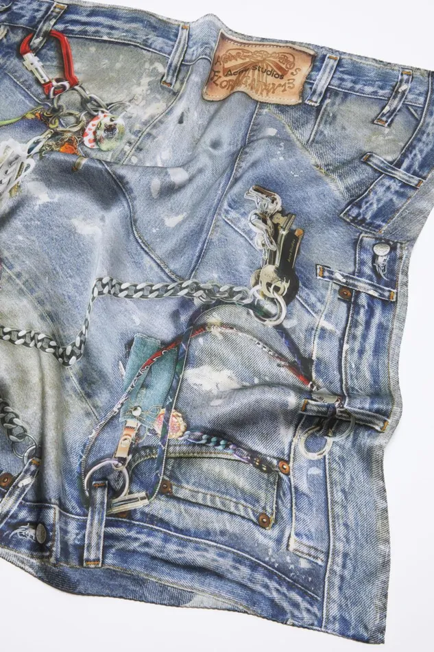 Men Printed Silk Scarf Denim Blue Acne Studios Scarves