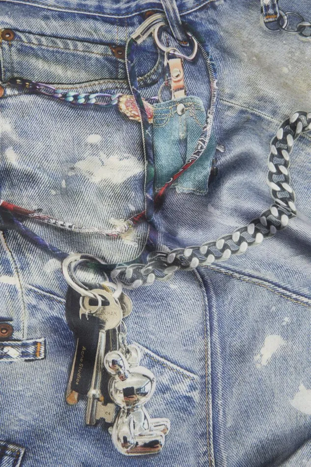 Men Printed Silk Scarf Denim Blue Acne Studios Scarves