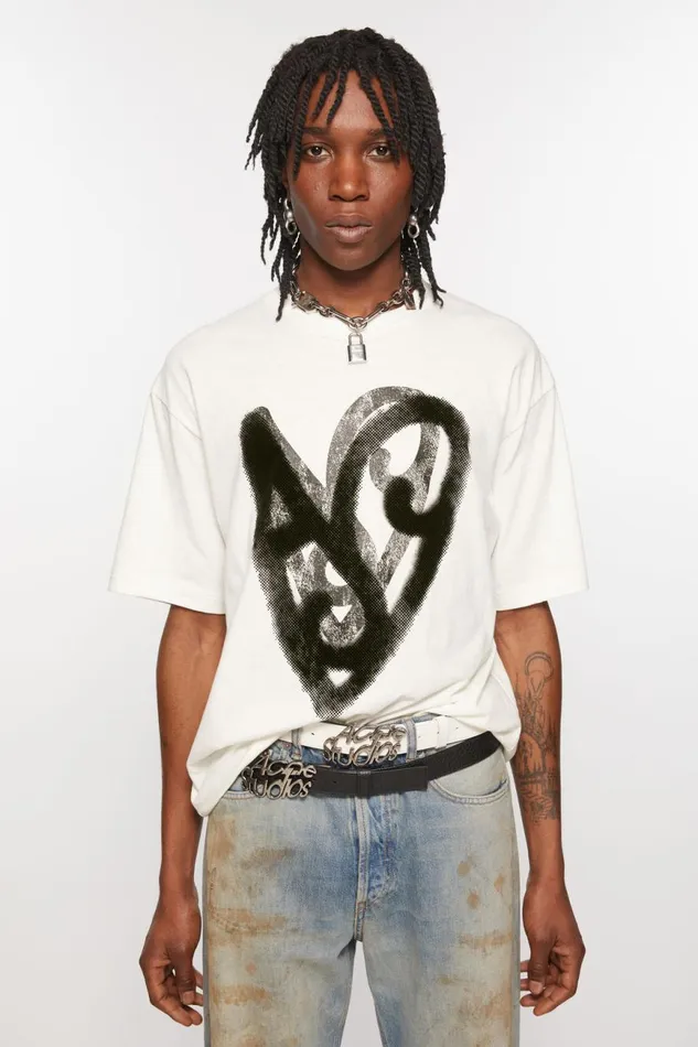 Men Printed Tshirt Optic White Acne Studios Tshirts