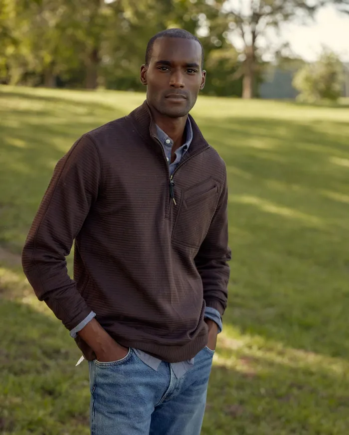 Men Quilted Half Zip Chocolate Billy Reid Sweaters and Sweatshirts
