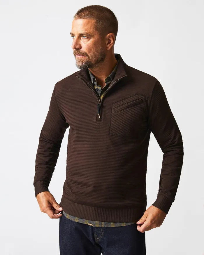 Men Quilted Half Zip Chocolate Billy Reid Sweaters and Sweatshirts