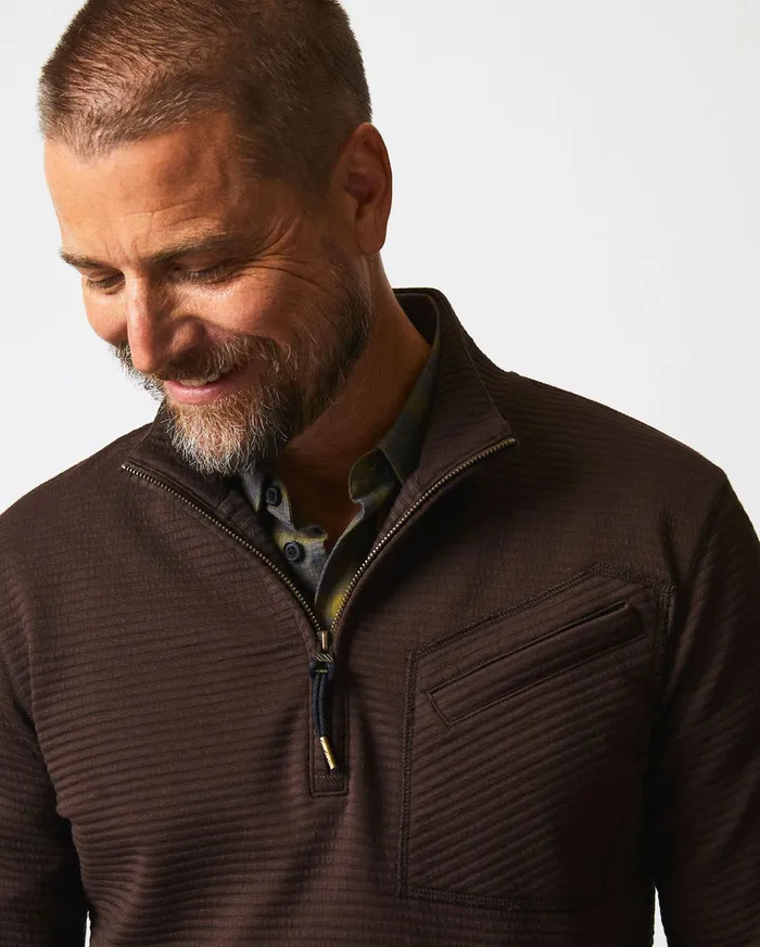 Men Quilted Half Zip Chocolate Billy Reid Sweaters and Sweatshirts