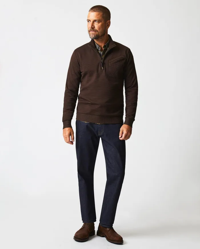 Men Quilted Half Zip Chocolate Billy Reid Sweaters and Sweatshirts