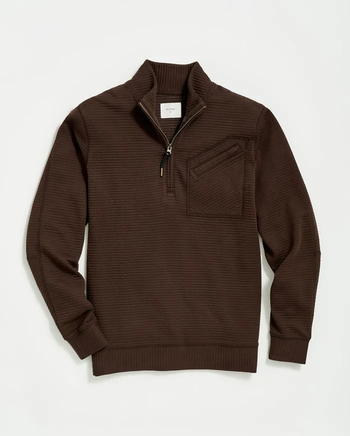 Men Quilted Half Zip Chocolate Billy Reid Sweaters and Sweatshirts