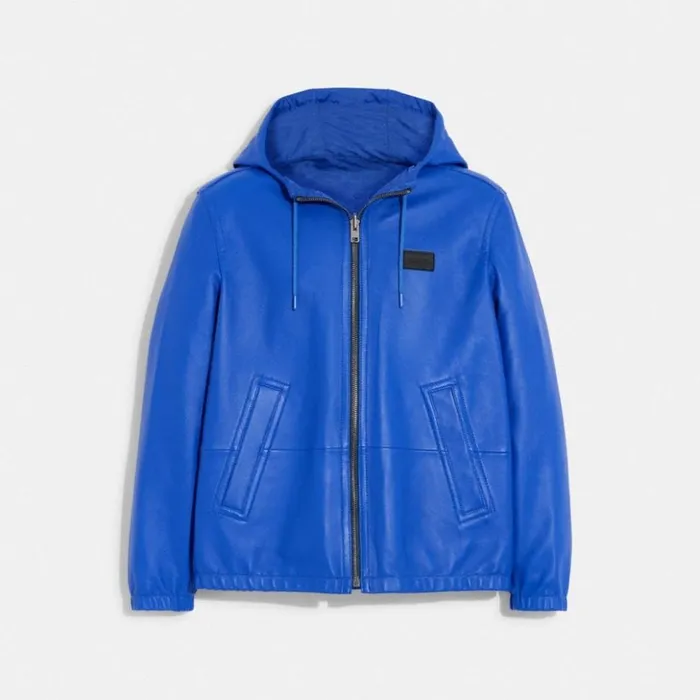 Men Reversible Leather Jacket Bright Bluebright Blue Sig Coach Jackets and Outerwear