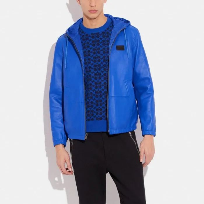 Men Reversible Leather Jacket Bright Bluebright Blue Sig Coach Jackets and Outerwear Men Reversible Leather Jacket Bright Bluebright Blue Sig Coach Jackets and Outerwear